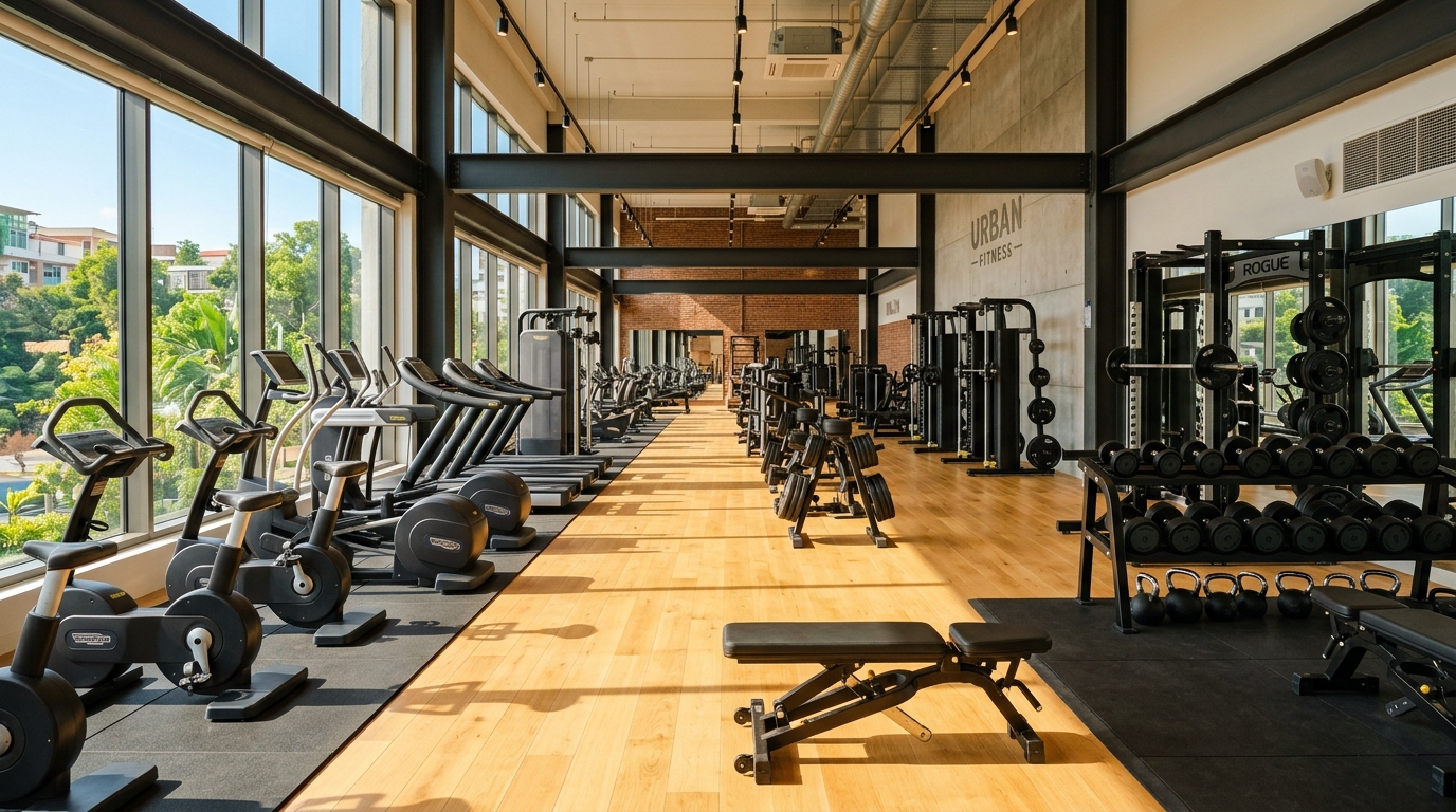 Modernes Fitnessstudio mit Tageslicht